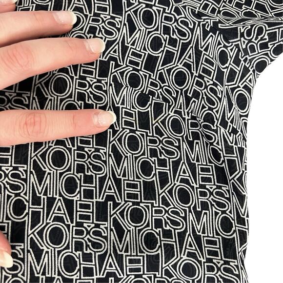 Michael Kors Black White Lettering Viscose Blend Tie-Neck Blouse size XS *GOOD* - Picture 8 of 12